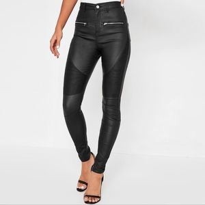Black Motorcycle Biker Leather Coated Skinny Jeans